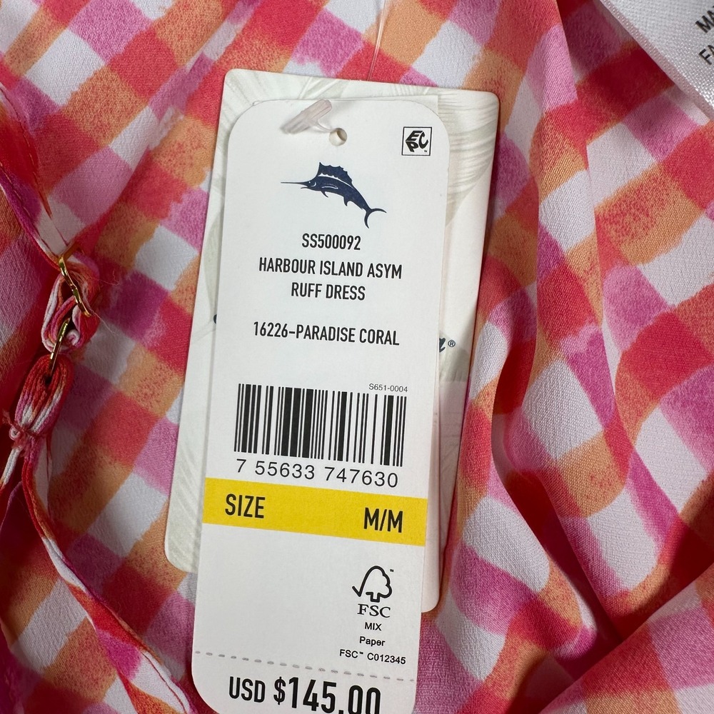 NWT Tommy Bahama Harbour Island Ruffle Dress Medium Gingham Pink Cruise Vacation - Picture 10 of 11